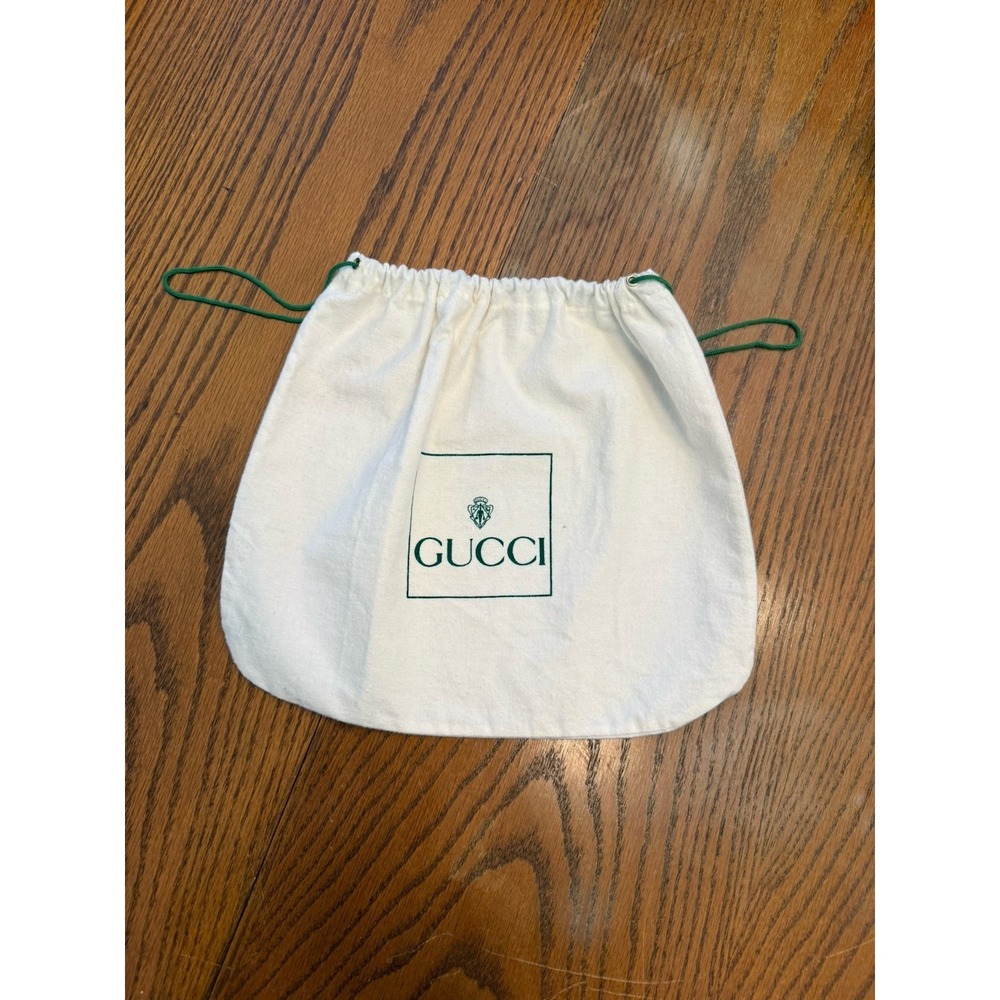 Vintage GUCCI Dust Bag White Cotton Storage Pouch Green Logo Drawstring Italy